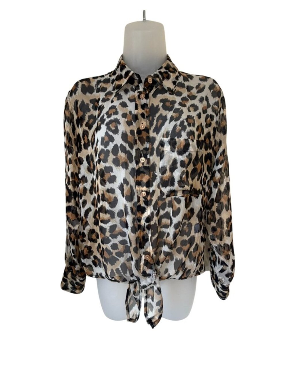 Equipment Femme Leopard Print Silk Blouse Tie Front Women's XS 100% Silk